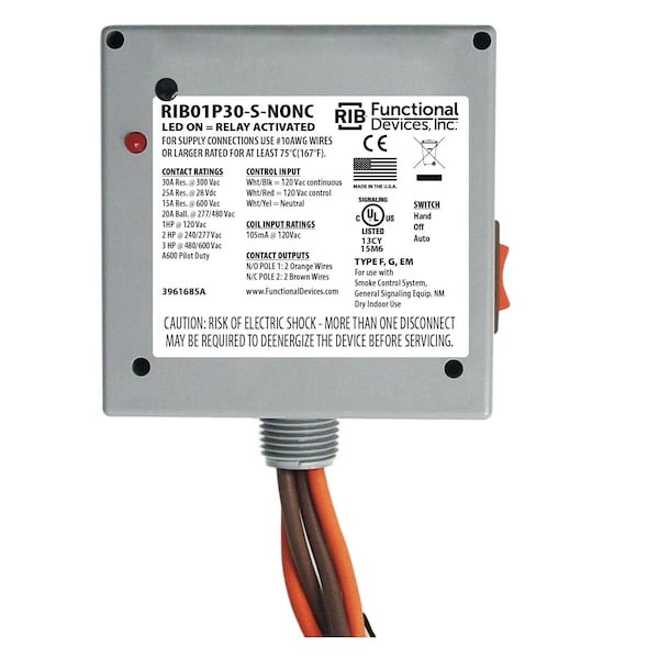 Dispositivo Funcional-Relé Rib, Encapsulado, 30 A, DPST-N/O/N/C - RIB01P30-S-NONC
