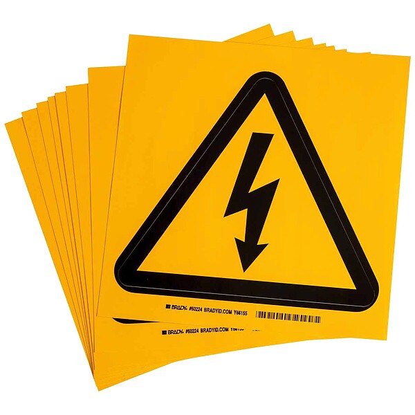 Brady Label, PS Vinyl, 8inHx8inW, Elec Volt, PK10 - 60224