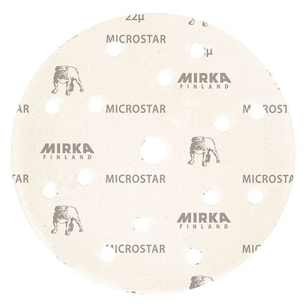 Mirka Film-Back Grip Disc, 6", 15H P1500, PK50, 6" Dia, 15 Hole, Aluminum Oxide, P1500 Grit, Microstar - FM-611-1500