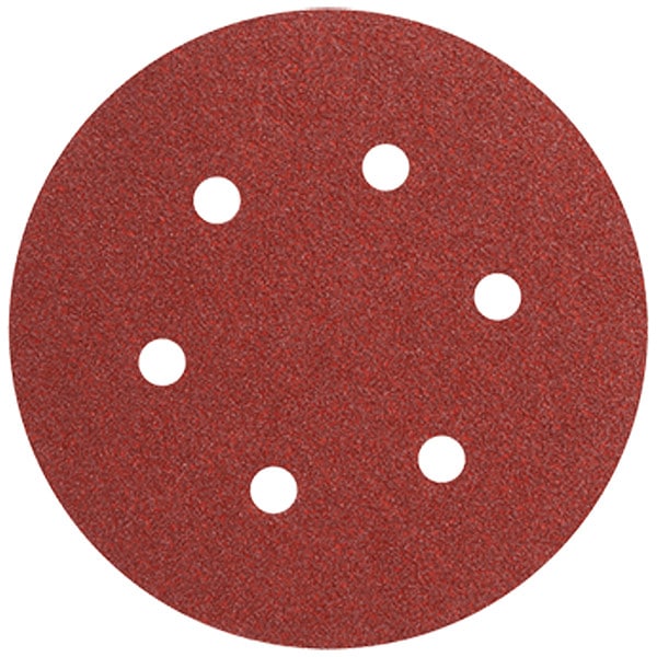 Bosch 6In Sanding Disc 6-Hole Red 80 Grit, 6" Dia, 6 Hole, Aluminum Oxide, 80 Grit, Open Coat Type - SR6R080