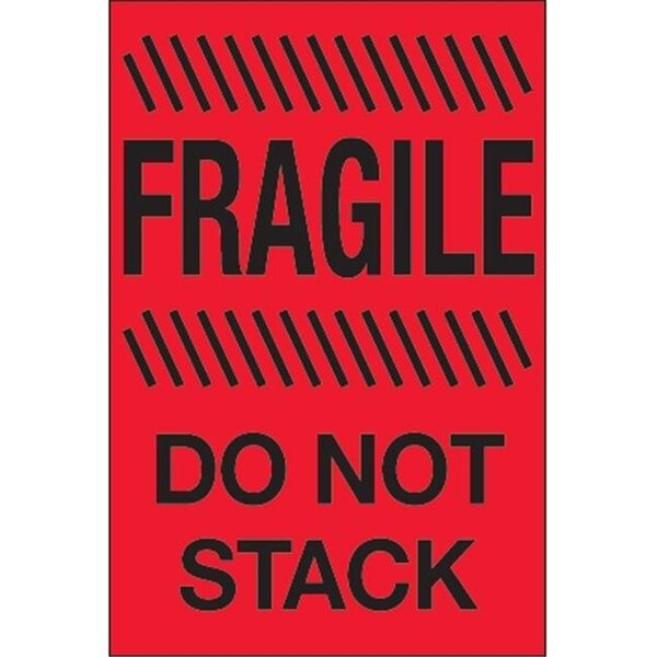 Box Partners Tape Logic DL1192 4 x 6 in. - Fragile - Do Not Stack Fluorescent Red Labels - Roll of 500 - DL1192