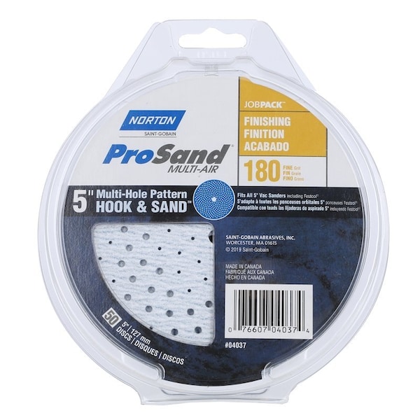 Norton Co 0 Sanding Disc, 5 in Dia, 1116 in Arbor, Coated, P180 Grit, Fine, Alumina Ceramic Abrasive, Spiral - 4037