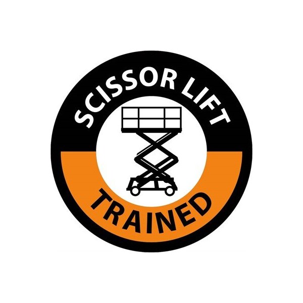 Nmc Scissor Lift Trained Hard Hat Label, Pk25, Material: Pressure Sensitive Vinyl .002 - HH123