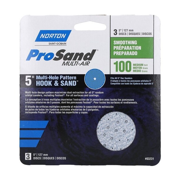 Norton Co 0 Sanding Disc, 5 in Dia, 1116 in Arbor, Coated, P100 Grit, Medium, Alumina Ceramic Abrasive - 3231