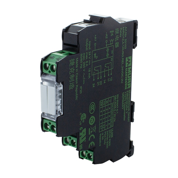 Murr Elektronik MIRO 12.4 24VDC-2U RELÉ DE SALIDA, ENTRADA: 24 VDC - SALIDA: 250 VAC/DC 6 A, 2 C/O - 52102