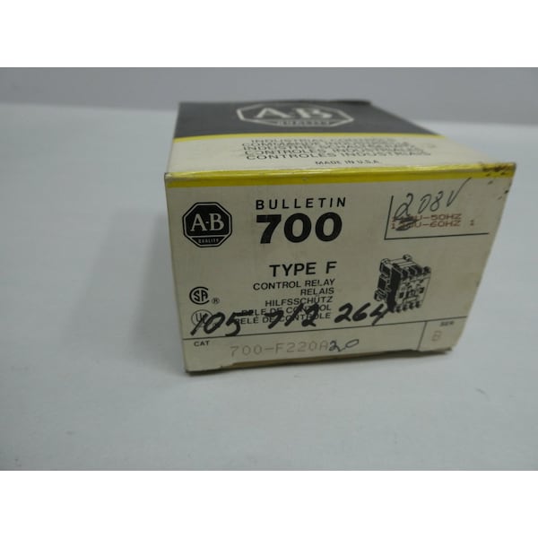 Relevador de control de corriente alterna de 208V - 700-F220A20 de Allen Bradley