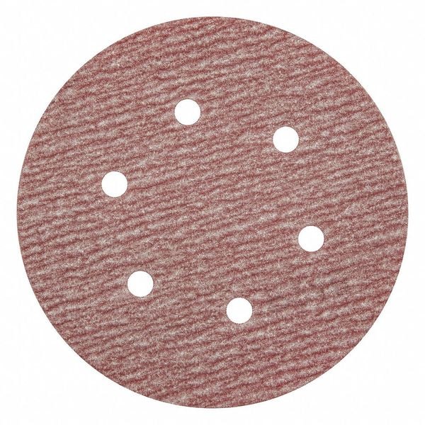 Zoro Select Hook-and-Loop Sanding Disc, 6" Dia, 6 Hole, Aluminum Oxide, 180 Grit, Coated Type, B0912DO - 05539520326