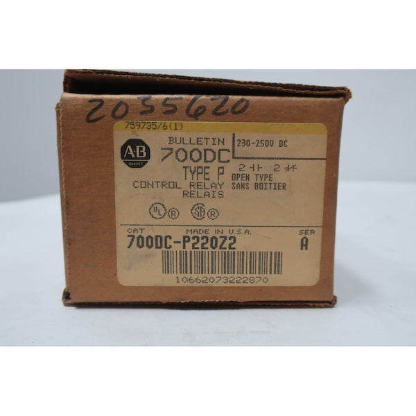 Relé de control de corriente continua Allen Bradley 230-250V-DC - 700DC-P220Z2