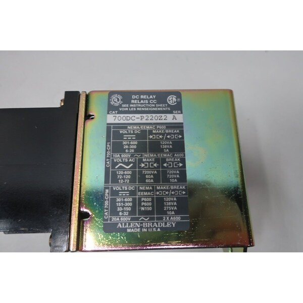 Relé de control de corriente continua Allen Bradley 230-250V-DC - 700DC-P220Z2
