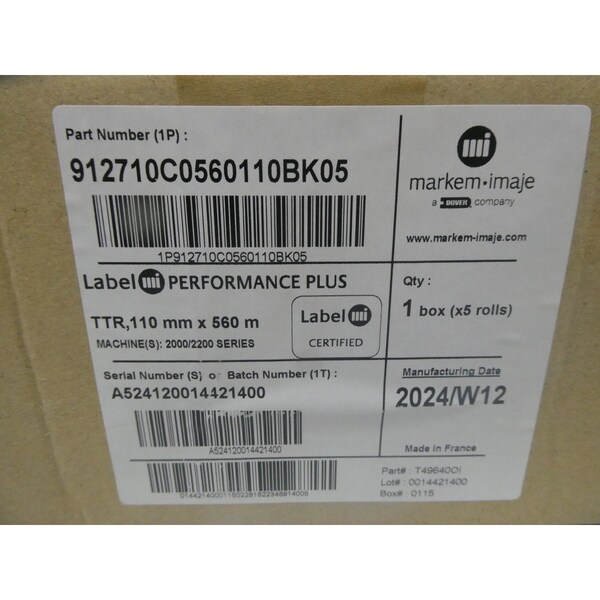 Markem THERMAL TRANSFER RIBBON 110MM X 560M INK RIBBON, 5PK - 912710C0560110BK05