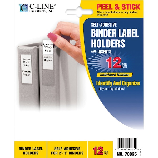 C-Line Products Self Adhesive Binder Labels, 1-3/4"x3-1/4", 12/PK, Clear 5PK - CLI70025
