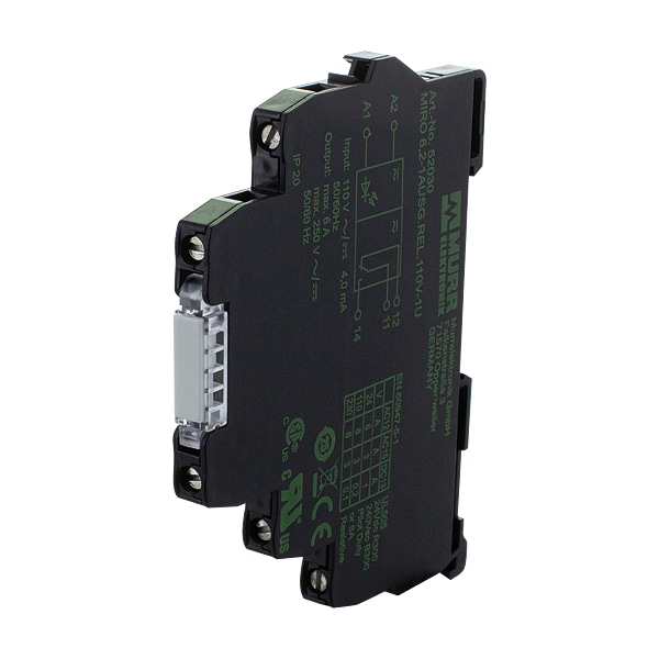 Murr Elektronik MIRO 6.2 110V-1U RELEVADOR DE SALIDA, ENTRADA: 110 VAC/DC - SALIDA: 250 VAC/DC / 6 A, 1 C/O - Terminal de tornillo de 6,2 mm - 52030