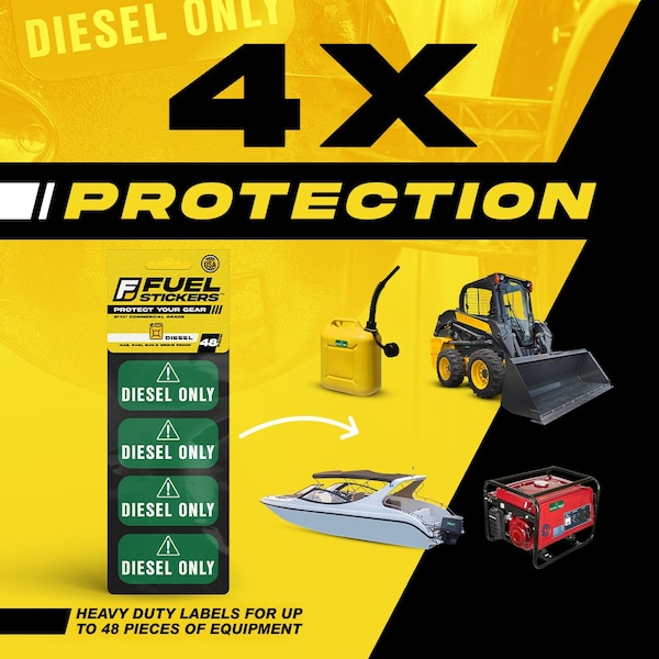 Fuel Stickers Diesel Only Sticker, Fuel Can & Outdoor Power Equipment, Hvy-Dty, Green/White, 2''x1'', 48PK - Z-2X1DG-48PK