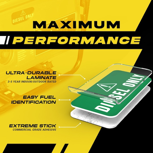 Fuel Stickers Diesel Only Sticker, Fuel Can & Outdoor Power Equipment, Hvy-Dty, Green/White, 2''x1'', 48PK - Z-2X1DG-48PK