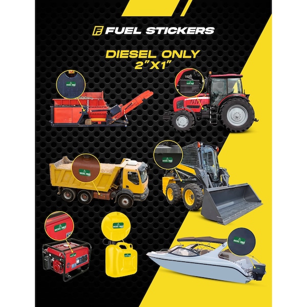 Fuel Stickers Diesel Only Sticker, Fuel Can & Outdoor Power Equipment, Hvy-Dty, Green/White, 2''x1'', 48PK - Z-2X1DG-48PK