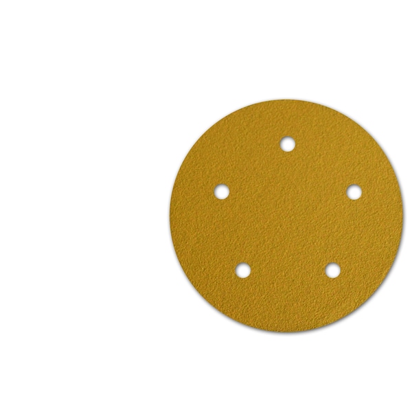 Continental Abrasives 5" 320 Grit C-Weight Gold Aluminum Oxide Stearate Coated Hook & Loop Disc 5 Hole - SD-50HG5320