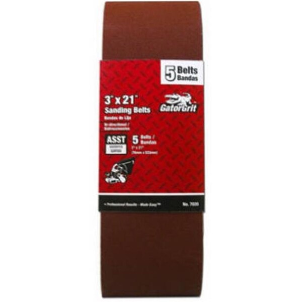 Gator Finishing Ali Industries 7011 3 x 21 in. 80 Grit Aluminum Oxide Sand Belt; 5 Pack - 197343