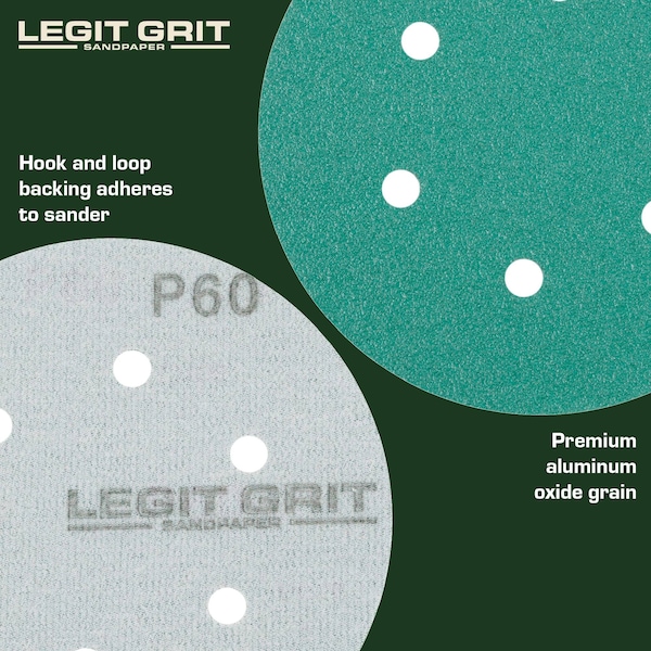 Legit Grit 6 inch Sand paper Disc, 6-Hole, 60 Grit, 150PK - LG6-660-150
