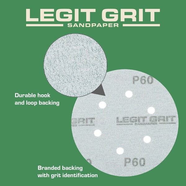 Legit Grit 6 inch Sand paper Disc, 6-Hole, 60 Grit, 150PK - LG6-660-150