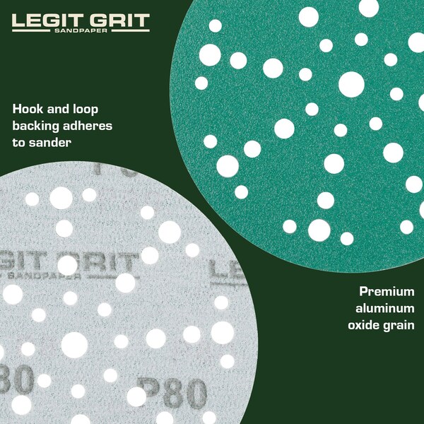 Legit Grit 6 inch Sand paper Disc, 49-Hole, 80 Grit, 150PK - LG6-4980-150
