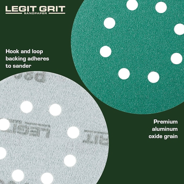 Legit Grit 5 inch Sand paper Disc, 8-Hole, 80 Grit, 100PK - LG5-880-100