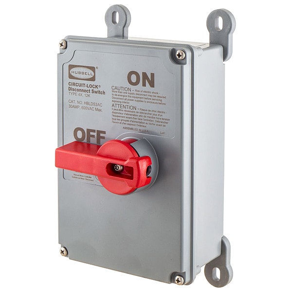 Interruptor de Desconexión Cerrado No Fusible Hubbell, 600V AC, NEMA 12K, 4, 4X - HBLDS6AC