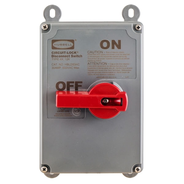 Interruptor de Desconexión Cerrado No Fusible Hubbell, 600V AC, NEMA 12K, 4, 4X - HBLDS6AC