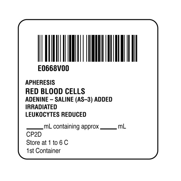 Nevs ISBT 128 Apheresis Red Blood Cells 2" x 2" - BBC-0668