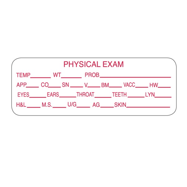 Nevs Physical Exam Label 7/8" x 2-1/2" White w/Red - VW-0068