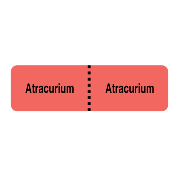 Nevs IV Drug Line Label - Atracurium/Atracurium 7/8" x 3" Flr Red w/Black - N-10966