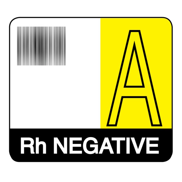 Nevs Label, A Rh Negative 1-1/2" x 1-7/10" White w/Yellow & Black - LBW-0030