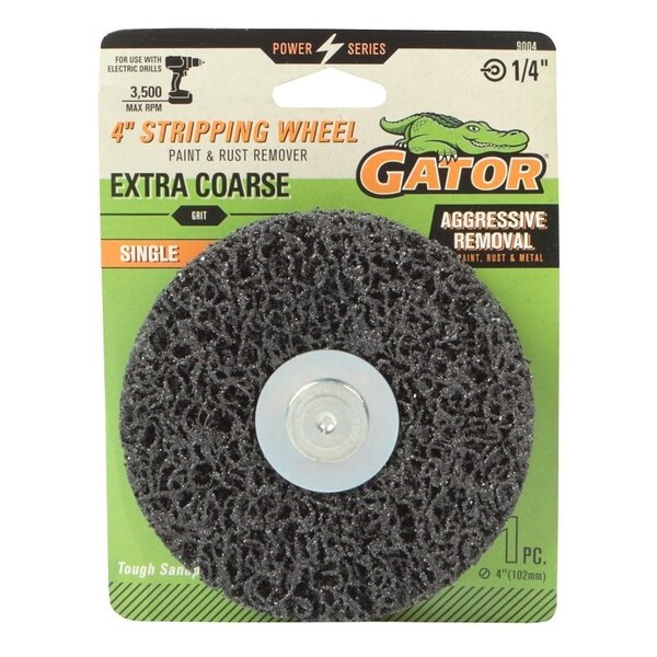 Gator Stripping Single Wheel, 4 in Dia, 1/4 in Arbor, Extra Coarse, Silicon Carbide Abrasive - 9004