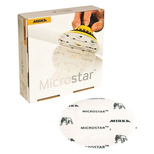Mirka Film-Backed Grip Disc, 6", P1500, PK50, 6" Dia, No Hole, Aluminum Oxide, P1500 Grit, Microstar - FM-622-1500