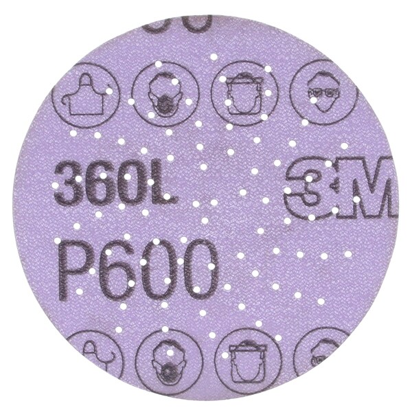 3M Clean Sanding Disc 360L, 20827, 3" P600, 3" Dia, Multi-Hole, Aluminum Oxide, P600 Grit - 051141-20827-5