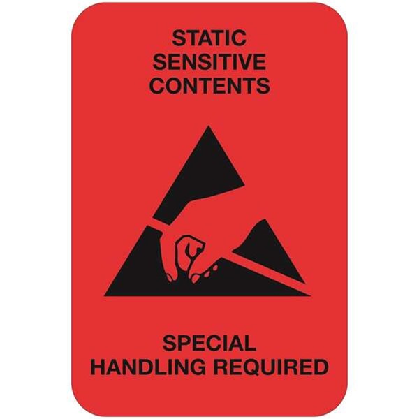Bondad 2 x 3 in. - Static Sensitive Contents Fluorescent Red Labels - BO3349945