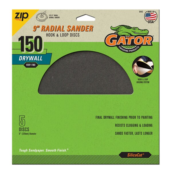 Gator Finishing 9" Zip SilicaCut Radial Drywall Sander Hook and Loop Discs, 150 Very Fine Grit - 6443
