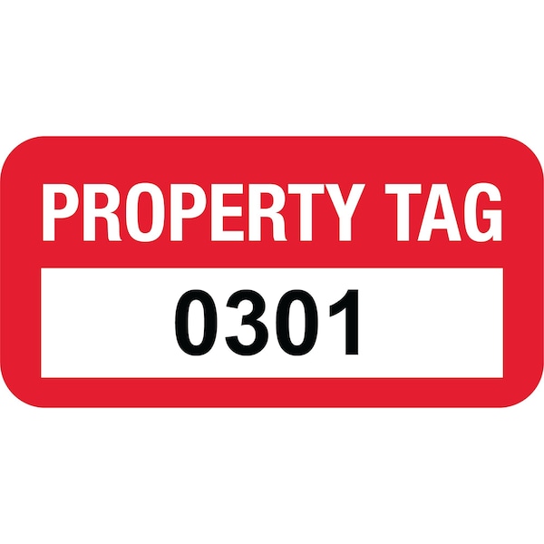 Lustre-Cal VOID Label PROPERTY TAG Dark Red 1.50in x 0.75in  Serialized 0301-0400, 100PK - 253774VO1RD0301
