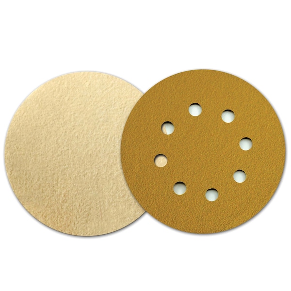 Continental Abrasives 5" 80 Grit C-Weight Gold Aluminum Oxide Stearate Coated Hook & Loop Disc 8 Hole - SD-50HG8080