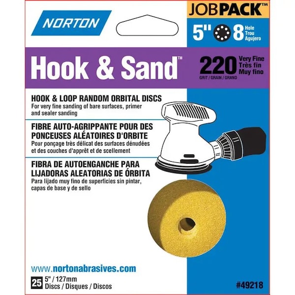 Norton Co 5" Hook & Sand 8-Hole Sanding Disc, P220-Grit, PK 25 - 49218