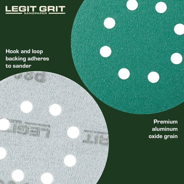 Legit Grit 5 inch Sand paper Disc, 8-Hole, 80 Grit, 50PK - LG5-880-50