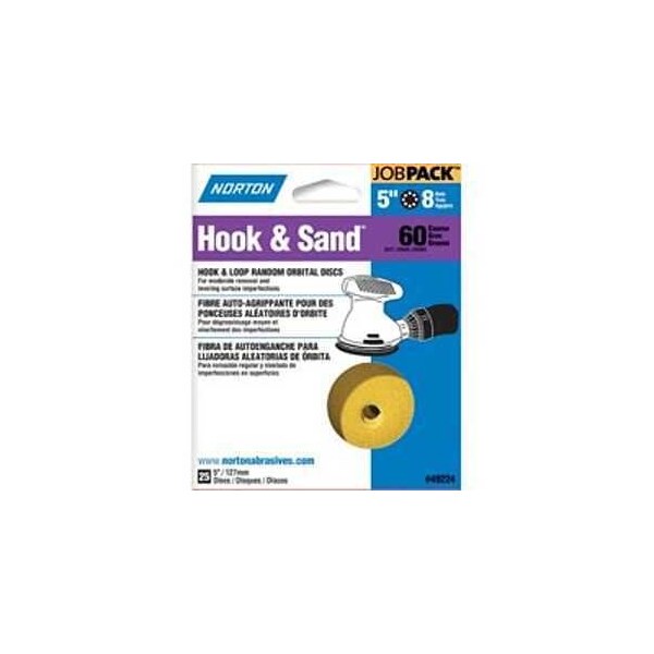 Norton Co Sanding Disc, 5 in Dia, Coated, P60 Grit, Coarse, Aluminum Oxide Abrasive, Paper Backing - 49224