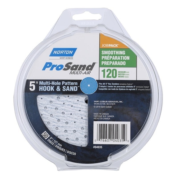 Norton Co 0 Sanding Disc, 5 in Dia, 1116 in Arbor, Coated, P120 Grit, Medium, Alumina Ceramic Abrasive - 4035