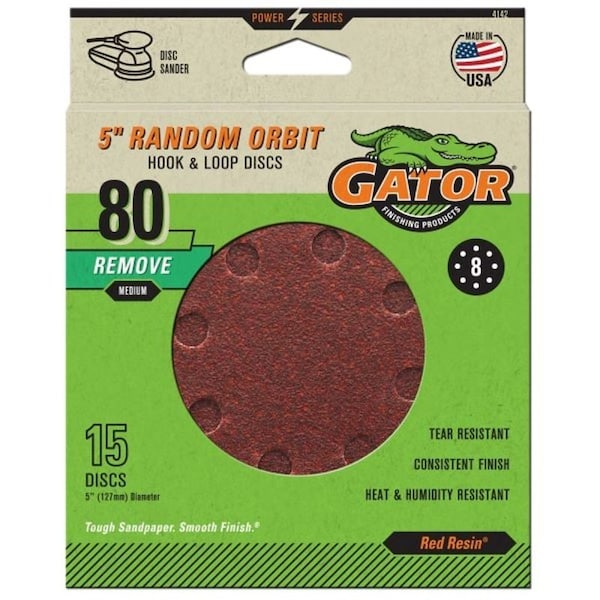 Gator Sanding Disc, 5 in Dia, 80 Grit, Medium, Aluminum Oxide Abrasive, Vented - 4142