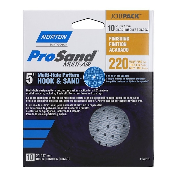 Norton Co 0 Sanding Disc, 5 in Dia, 1116 in Arbor, Coated, P220 Grit, Very Fine, Alumina Ceramic Abrasive - 3218
