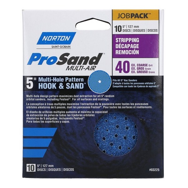 Norton Co 0 Sanding Disc, 5 in Dia, 1116 in Arbor, Coated, P40 Grit, Extra Coarse, Zirconia Aluminum Abrasive - 3225