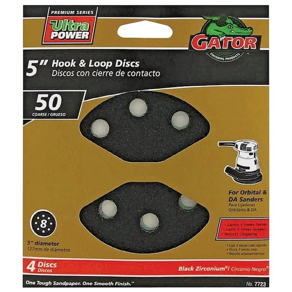 Gator Sanding Disc, 5 in Dia, 50 Grit, Coarse, Zirconium Oxide Abrasive, Vented - 7723