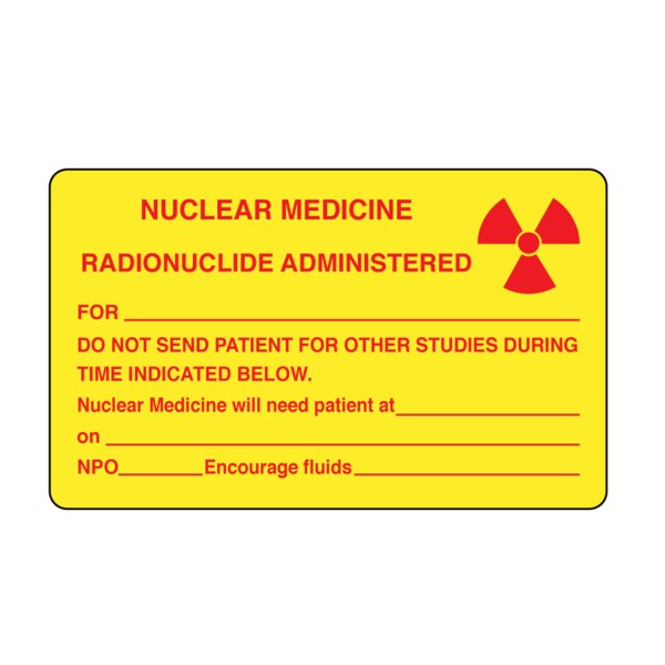 Nevs Nuclear Medicine Labels -Radionuclide 2-7/16" x 4" Yellow w/Rubine Red - X-2587