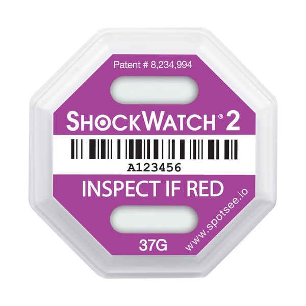 Shockwatch 37G 2 Indicators, 3 3/4" x 3 3/4", Purple, PK 50 - SHWT37