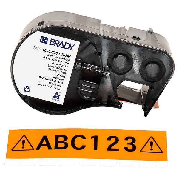 Brady Precut Label Roll Cartridge, Black/Orange - M4C-1000-595-OR-BK