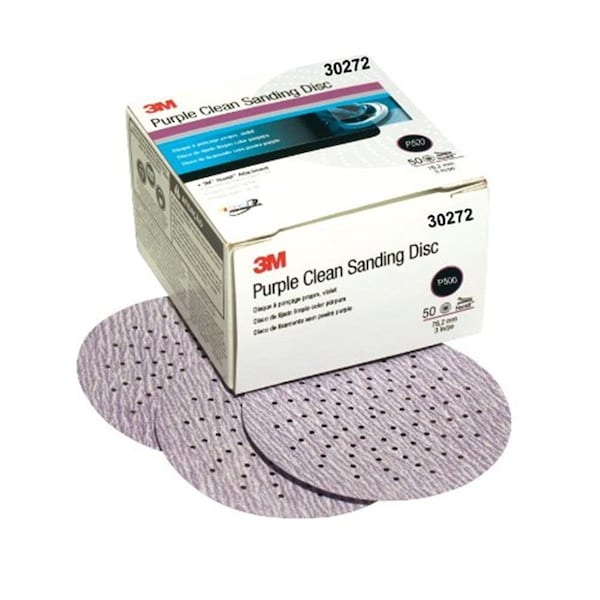 3M PURPLE CLEAN SANDING HOOKIT DISC 3 IN P500 50BOX - MMM30272